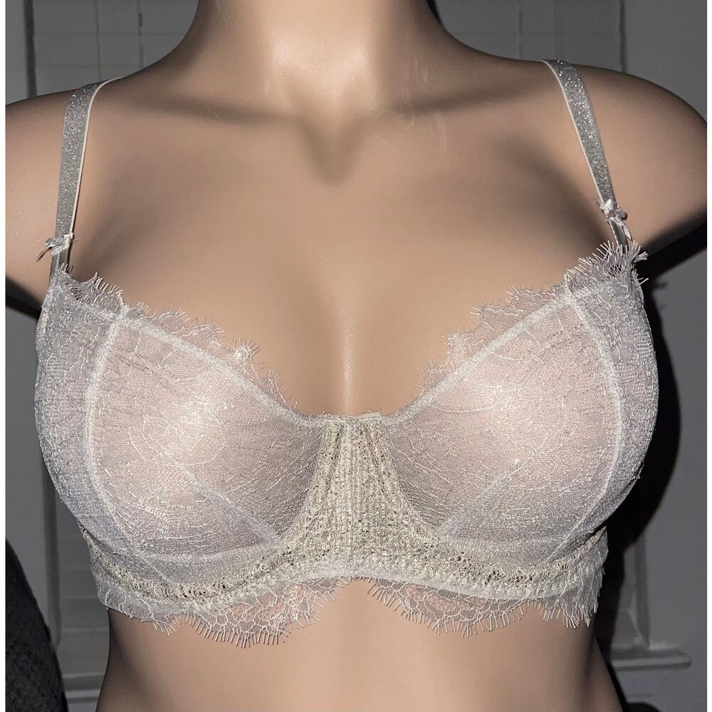 34D GOLD LUREX LACE VICTORIA'S SECRET DREAM ANGELS UNLINED DEMI BRA